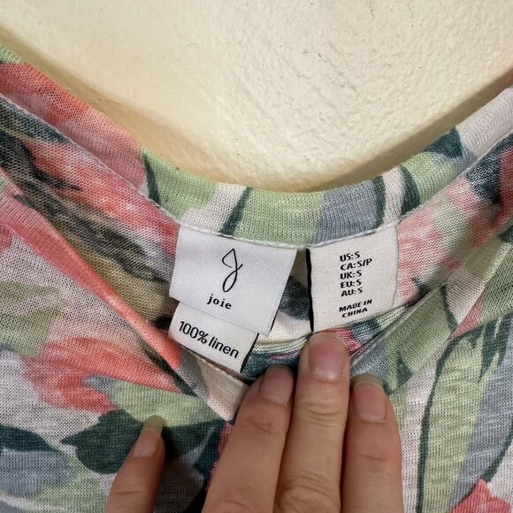 Joie Womens Floral Linen Top Small Lightweight Short Sleeve Multicolor Pink - Picture 2 of 5